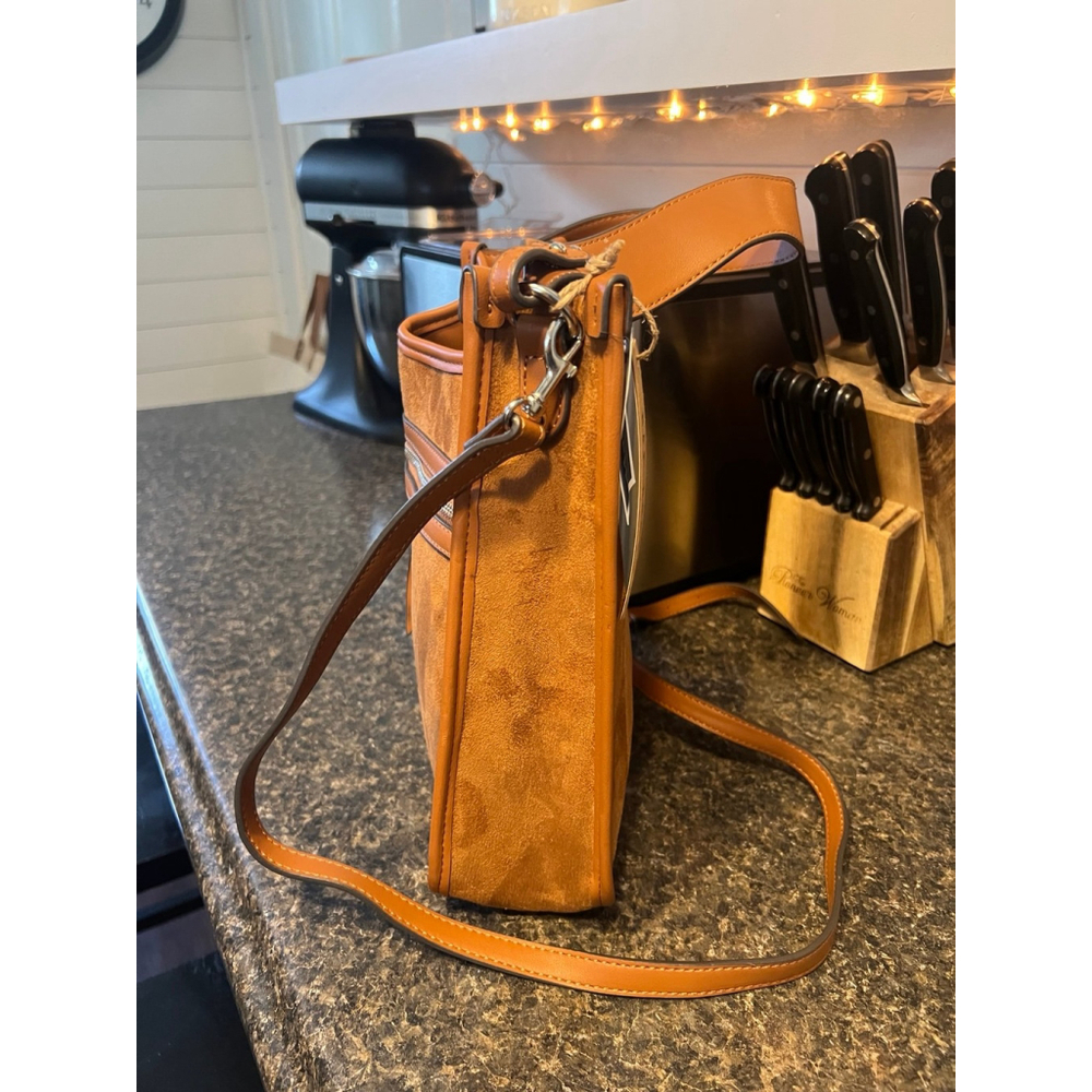 NWT Rae Dunn Rene Large Crossbody Caramel Grained Bag - Picture 4 of 11
